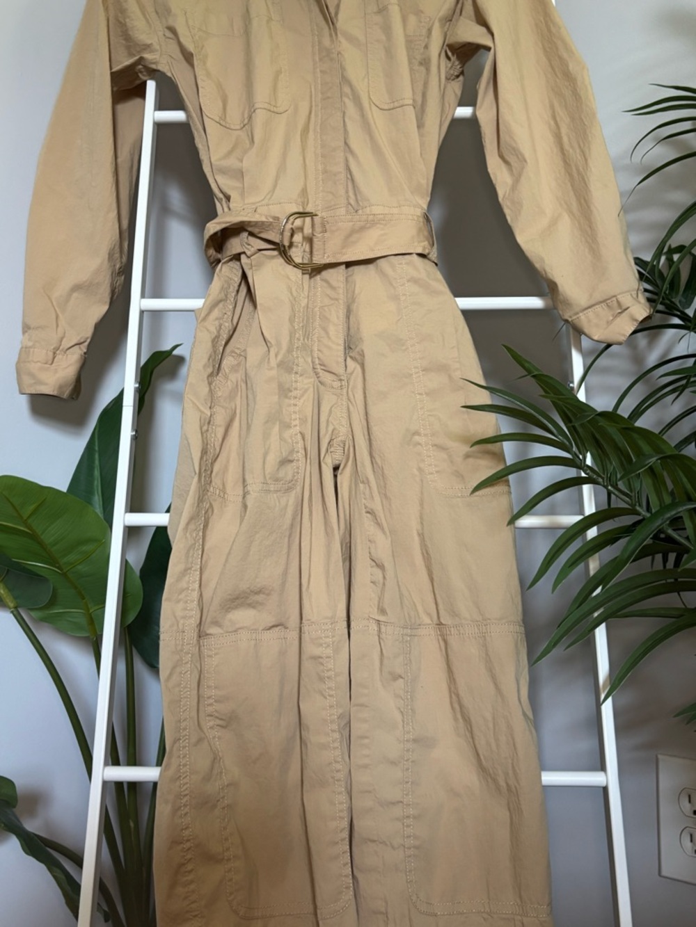 Michael Kors Tan Button-Front Utility Jumpsuit - Picture 6 of 14